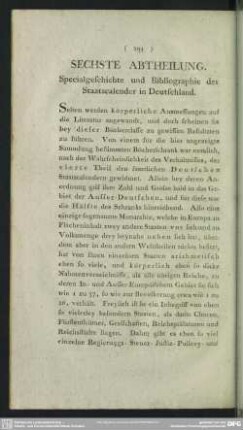 Sechste Abtheilung. Specialgeschichte und Bibliographie der Staatscalender in Deutschland