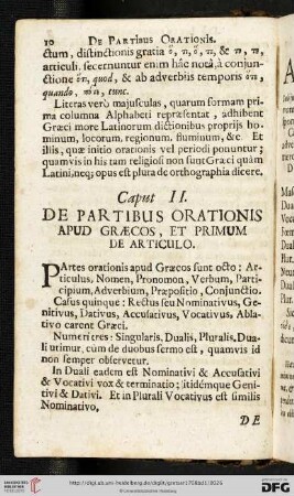Caput II: De Partibus Orationis apud Graecos, & primum de Articulo