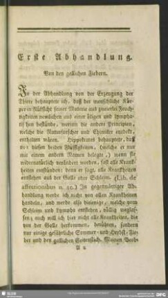 Erste Abhandlung. Von den gallischen Fiebern