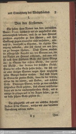 I. Von den Fixsternen