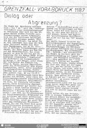 Dialog oder Abgrenzung? : Grenzfall-Vorabdruck