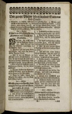 Der gantze Psalter lehret in einer Summa diese Stücke:
