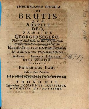 Theoremata Physica De Brutis