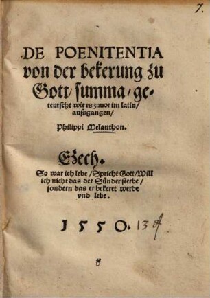De Poenitentia von der bekerung zu Gott, summa : geteutscht ...