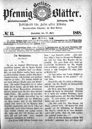 No. 13, Sonnabend, den 28. März