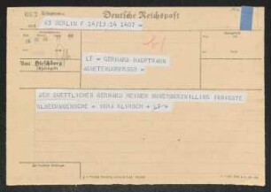 Brief von Irma Klimsch an Gerhart Hauptmann