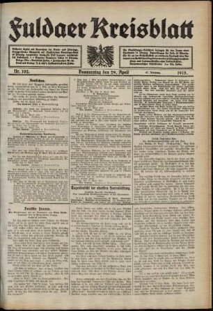 Ausgabe vom Donnerstag, den 29. April 1915.