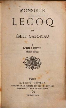 Monsieur Lecoq par Émile Gaboriau, 1