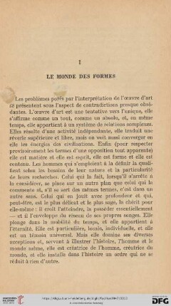 I. Le monde des formes