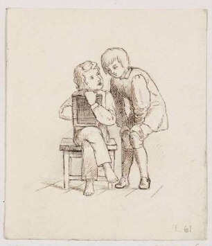 Zwei Jungen mit Schiefertafel