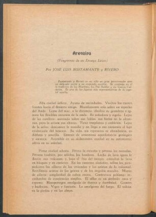 Arequipa - (Fragmento de un Ensayo Lírico)