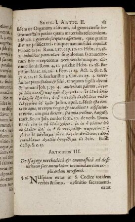 Articulus III. De Isagoge methodica & onomastica ad definitionem sacramenti [...]
