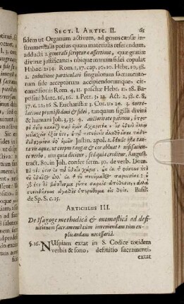 Articulus III. De Isagoge methodica & onomastica ad definitionem sacramenti [...]