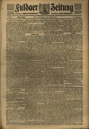 Erste Ausgabe vom Samstag, den 20. August 1910.