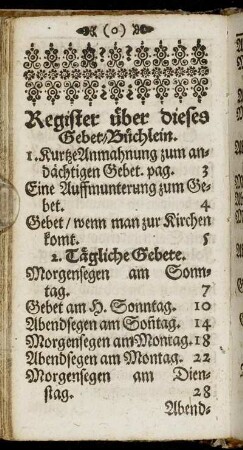 Register über dieses Gebet-Büchlein.