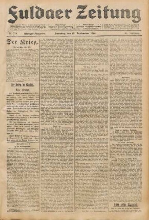 Ausgabe vom Samstag, den 19. September 1914.