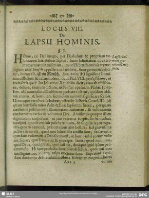 Locus VIII. De Lapsu Hominis