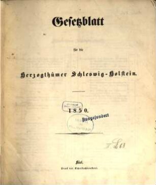 Gesetzblatt für die Herzogthümer Schleswig-Holstein, 1850
