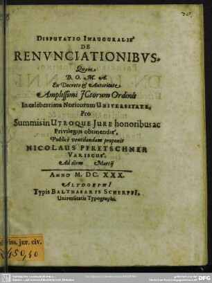 Disputatio Inauguralis De renunciationibus
