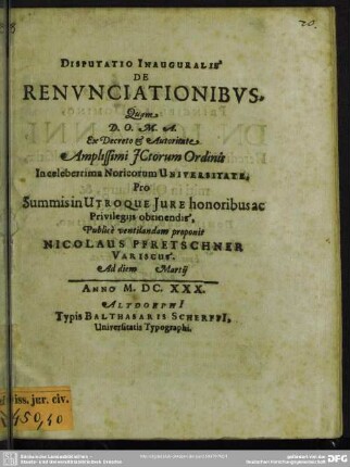 Disputatio Inauguralis De renunciationibus
