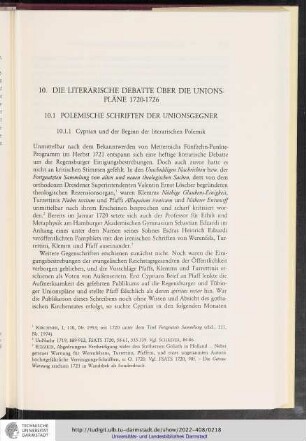 10. Die literarische Debatte über die Unionspläne 1720-1726