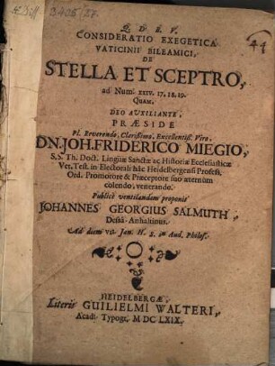 Consideratio exegetica vaticinii Bileamici de stella et sceptro