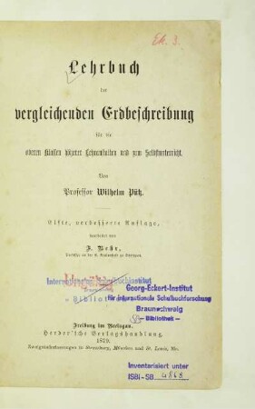 Lehrbuch der vergleichenden Erdbeschreibung : für die oberen Klassen höherer Lehranstalten und zum Selbstunterricht