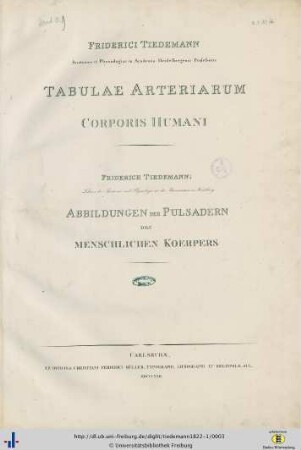 [1]: Friderici Tiedemanni Tabulae arteriarum corporis humani