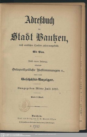 1897: Adreßbuch der Stadt Bautzen