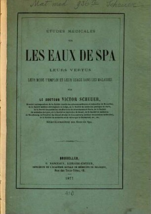 Études médicales sur les eaux de Spa