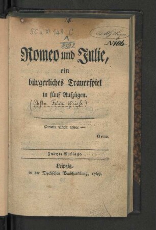 Romeo und Julie, ein bürgerliches Trauerspiel in fünf Aufzügen
