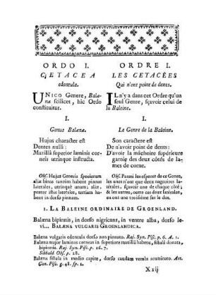 Ordo I. Cetacea edentula. - Ordre I. Les Cetacées qui n'ont point de dents