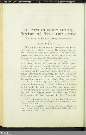 Die Grenzen der Bistümer Naumburg, Merseburg und Meissen unter einander