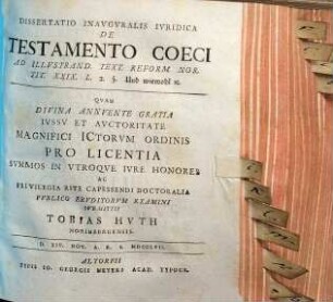 Dissertatio Inavgvralis Ivridica De Testamento Coeci : Ad Illvstrand. Text. Reform. Nor. Tit. XXIX. L. 2. §. Und wiewohl [et]c.