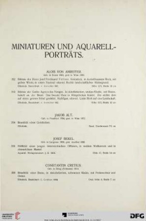 Miniaturen und Aquarell-Porträts (Nr. 352-369)