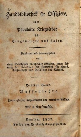 Waffenlehre : mit 3 Kupfertafeln