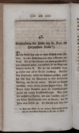 43. Beschreibung der Höhle bey St. Sero im Herzogthum Krain