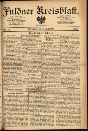 Erste Ausgabe vom Samstag, den 17. September 1898.
