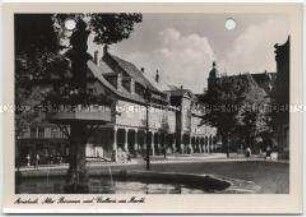 Arnstadt, Alter Brunnen und Gallerie am Markt