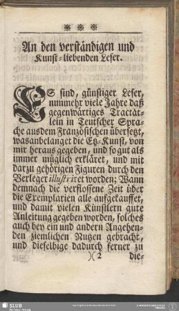 An den verständigen und Kunst-liebenden Leser