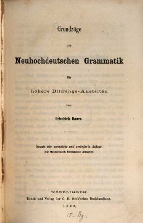 Grundzüge der neuhochdeutschen Grammatik für höhere Bildungs-Anstalten