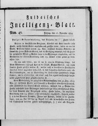 Num. 47, Ausgabe vom 25. November 1814