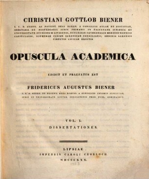 Opuscula academica, 1. Dissertationes