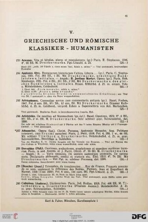 V. Griech. u. röm. Klassiker, Humanisten (Nr. 253-328)