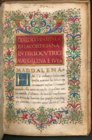 Dialogo intitolato La Cortigiana, Interlocutrici Maddalena e Julia - BSB Cod.ital. 302