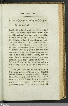 Henriette Hohenstam an Gustav Hohenstam