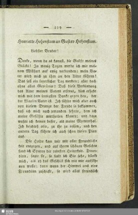 Henriette Hohenstam an Gustav Hohenstam