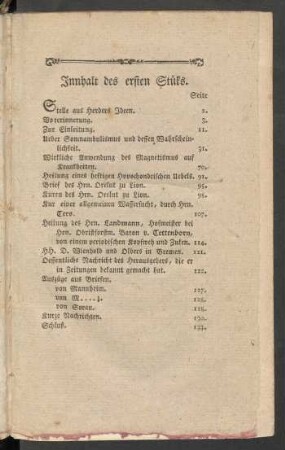 Inhalt des ersten Stüks