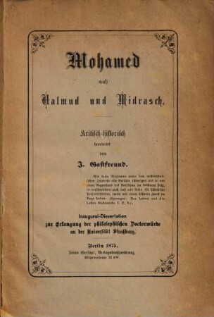 Mohamed nach Talmud und Midrasch