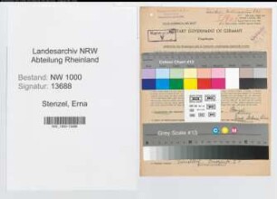 Entnazifizierung Erna Stenzel, geb. 26.06.1895 (Postangest.)